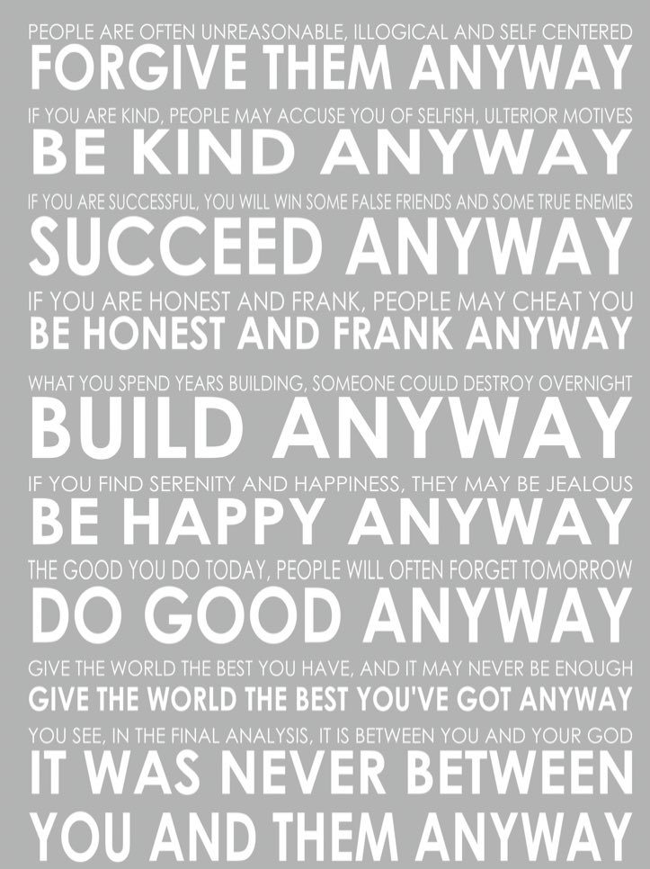 mikip555's tweet photo. When you feel on the wrong end of someone, or something, I tend to find this one works. Good to end the day on. #BuildAnyway https://t.co/iq6TI4yTS5