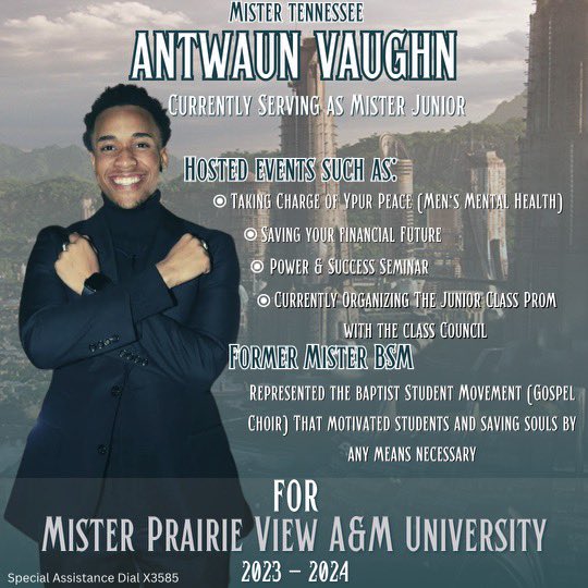 Vote Antwaun Vaughn(Mister Junior) for THEE 41st Mister Prairie View A&amp;M University 
#Pvelections #pvamu #pvamu23 #pv23 #pvamu24 #pv24 #pvamu25 #pv25 #pvamu26 #pv26