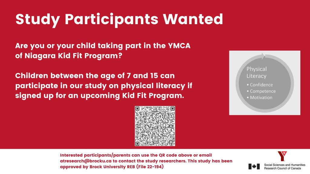 BrockCHYDS's tweet photo. π¨ Participant Recruitment π¨
Are you or your child part of the @YMCANiagara #KidFit program? If so, consider participating in this research study!
Scan the QR code or connect with @NicoleChimera to learn more.
#YMCA #YMCANiagara #KidFitProgram #PhysicalLiteracy https://t.co/3NIPjoFjgS
