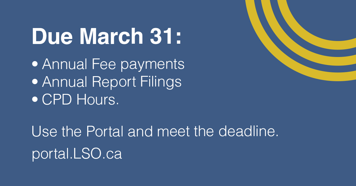 Law Society of Ontario on Twitter "Be sure to pay your fees, file your