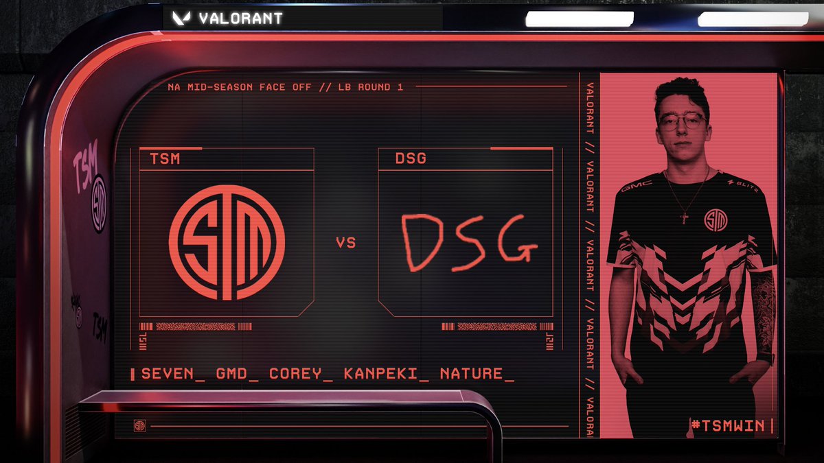 tsmreport's tweet photo. [#TSMVALORANT] - Lower Bracket run starts here 

Our 2nd series of the Mid-Season Face Off pits the squad against DSG for a Split 1 rematch. #TSMWIN

📺https://t.co/FzqXFgLxqx https://t.co/7MqOt1Sjt5