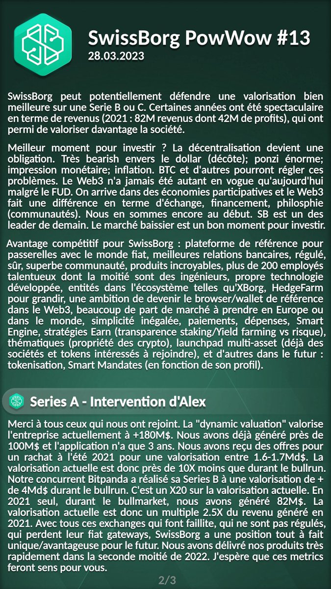 nicokonut's tweet photo. #SwissBorg PowWow #13 (🇫🇷 recap) - 28.03.2023
#WeAreSwissBorg $CHSB #CHSB $BTC $ETH #Yodl #NousSommesSwissBorg #Thematics #Launchpad #SeriesA
Shout-out à @Hyjazinicolas 💚🍀 https://t.co/aUAVBcnQOZ