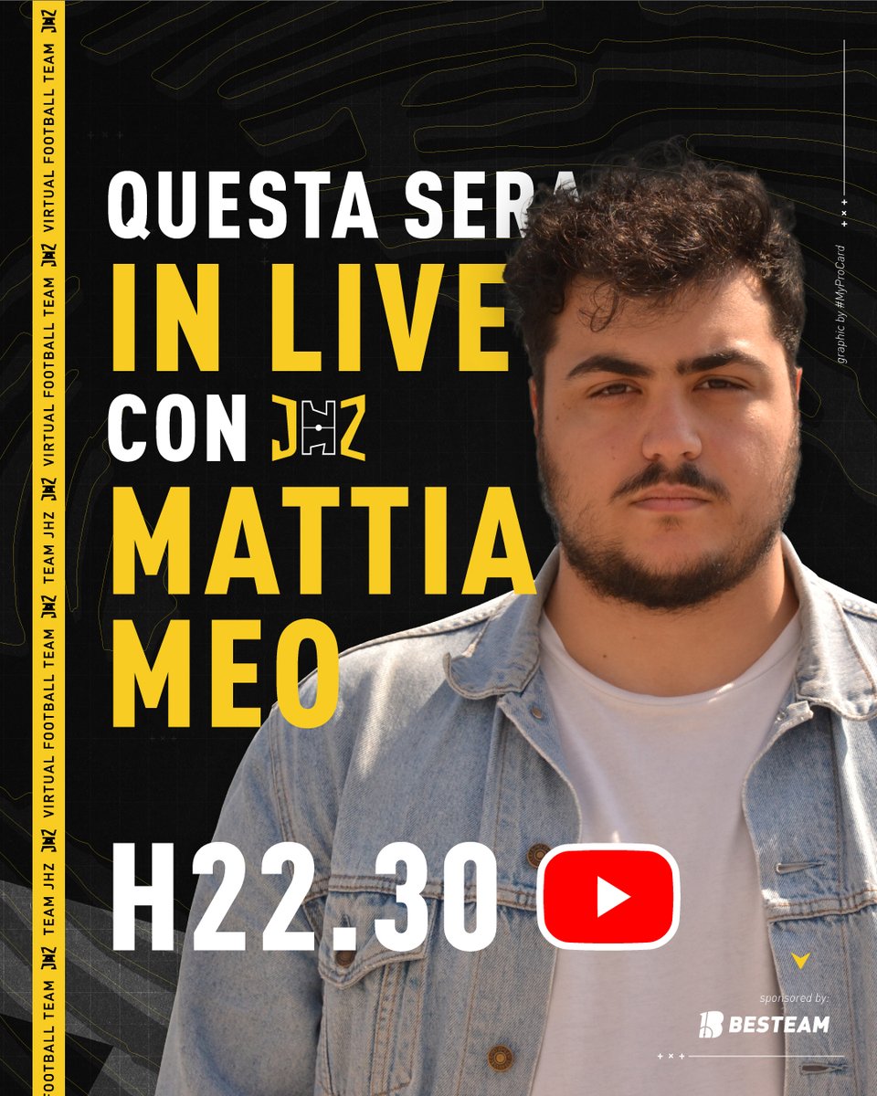📢Questa sera,
per la prima volta in live sul nostro canale Youtube!
Il nostro nuovo CASTER @MrMeo__ !

Un nuovo cammino per raccontarvi il Team JHZ più da vicino con la voce e le parole di Mattia.

🔴LIVE H22.30
youtube.com/@TeamJHZ