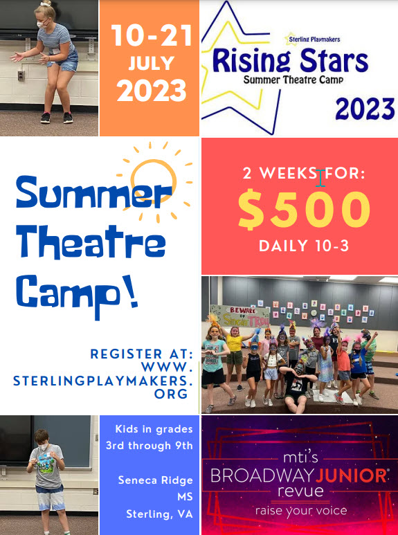 SPlaymakers's tweet photo. If you are in 3rd - 9th grade, or your children are, don't miss this opportunity to join us onstage or backstage this summer!  July 10th -21st from 10:00 am - 3:00 pm at Seneca Ridge Middle School.  Register now at https://t.co/DWBMQt1leD

#communitytheater #SterlingPlaymakers https://t.co/ddTkR0yuxv