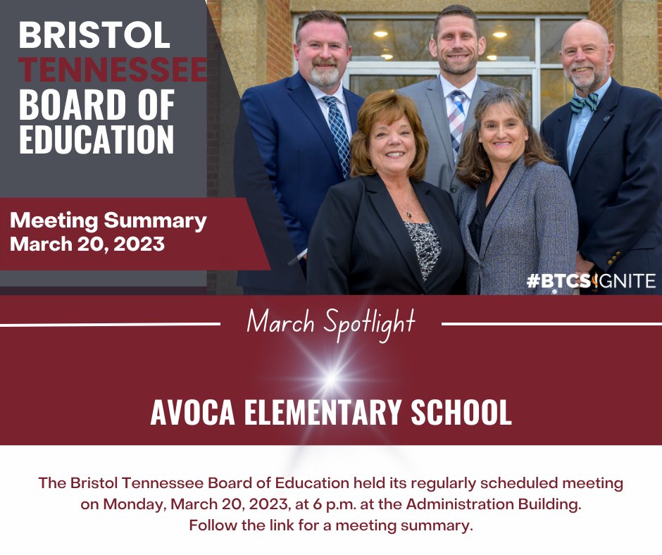 Bristol TN Schools (@btcs_district) on Twitter photo Check out a summary of the March Bristol Tennessee Board of Education meeting and the latest from <a href="/BTCS_Avoca/">BTCS_Avoca</a>! bit.ly/3JV9Y1y Check out a summary of the March Bristol Tennessee Board of Education meeting and the latest from <a href="/BTCS_Avoca/">BTCS_Avoca</a>! bit.ly/3JV9Y1y