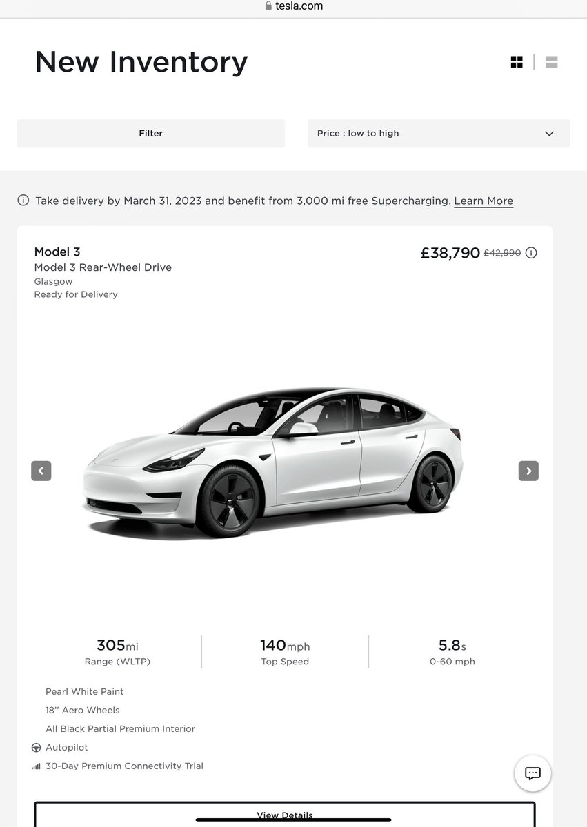Tesla add pressure on other #EV makers with additional end of Q1 price cut and the return of the owner referral program

£38,790 for a Tesla Model 3 RWD with the Supercharger network, amazing performance efficiency, space, safety, Netflix and Spotify..etc 