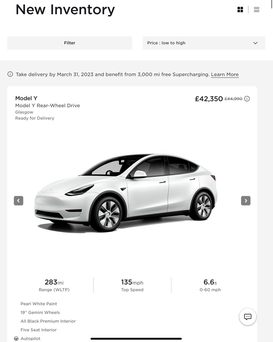 Tesla add pressure on other #EV makers with additional end of Q1 price cut and the return of the owner referral program
£38,790 for a Tesla Model 3 RWD with the Supercharger network, amazing performance efficiency, space, safety, Netflix and Spotify..etc