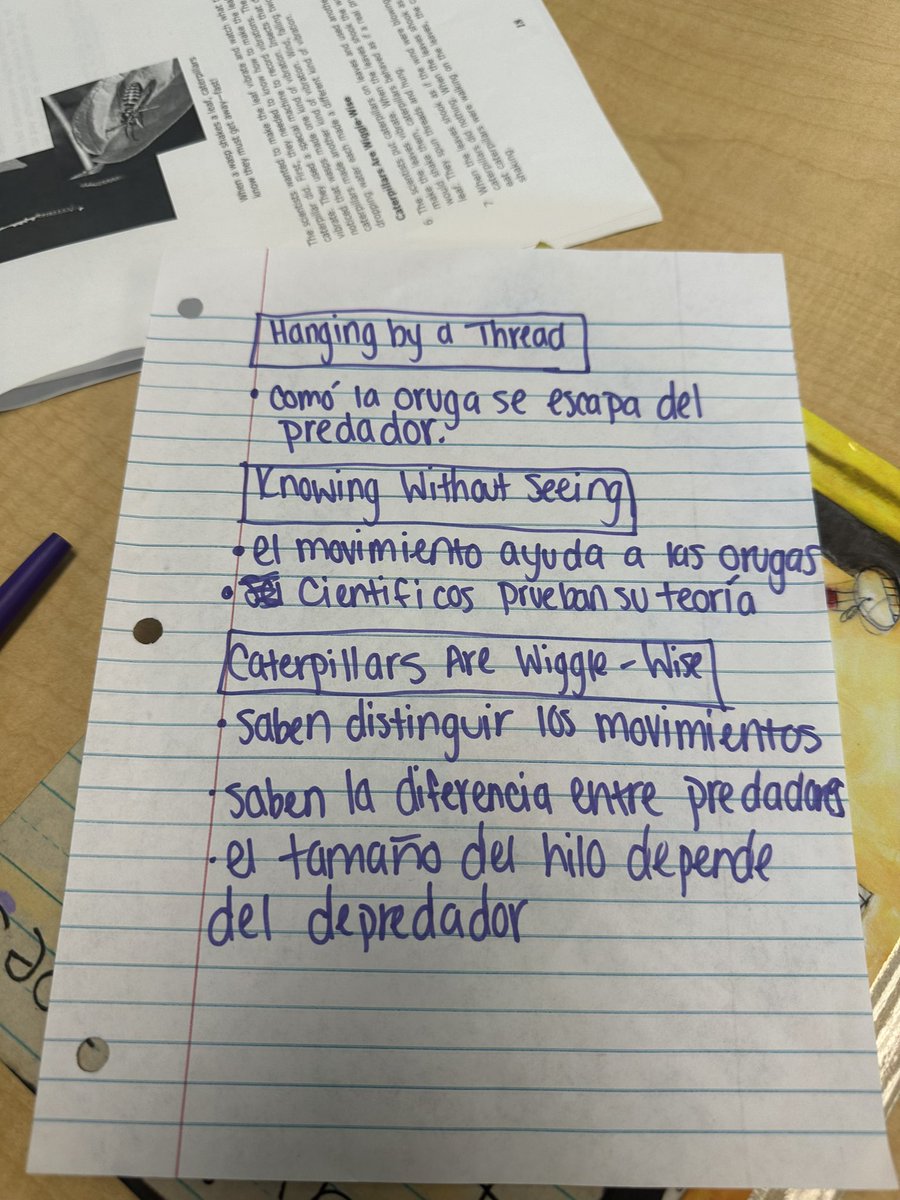 msflores_y's tweet photo. Taking notes on a non-fiction informative text using boxes and bullets with our Spanish testers!  #3rdgrade #ELA #RGE #SBISD #bilingual #notes #smallgroup https://t.co/U2gZOZJPKY