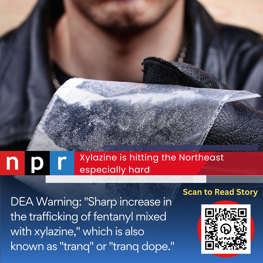 NJPoisonCenter's tweet photo. Read @NPR ๐ Scan code/click https://t.co/a3TtNLtzaR
New drug trend. Tranq is hitting the Northeast hard.
"...mixing it with #fentanyl places people at a higher risk of suffering a fatal poisoning, the @DEAHQ says."
๐ฑโ๏ธ 800-222-1222
#NJPoisonControl #Onepillcankill #news https://t.co/Gv74nJPglC