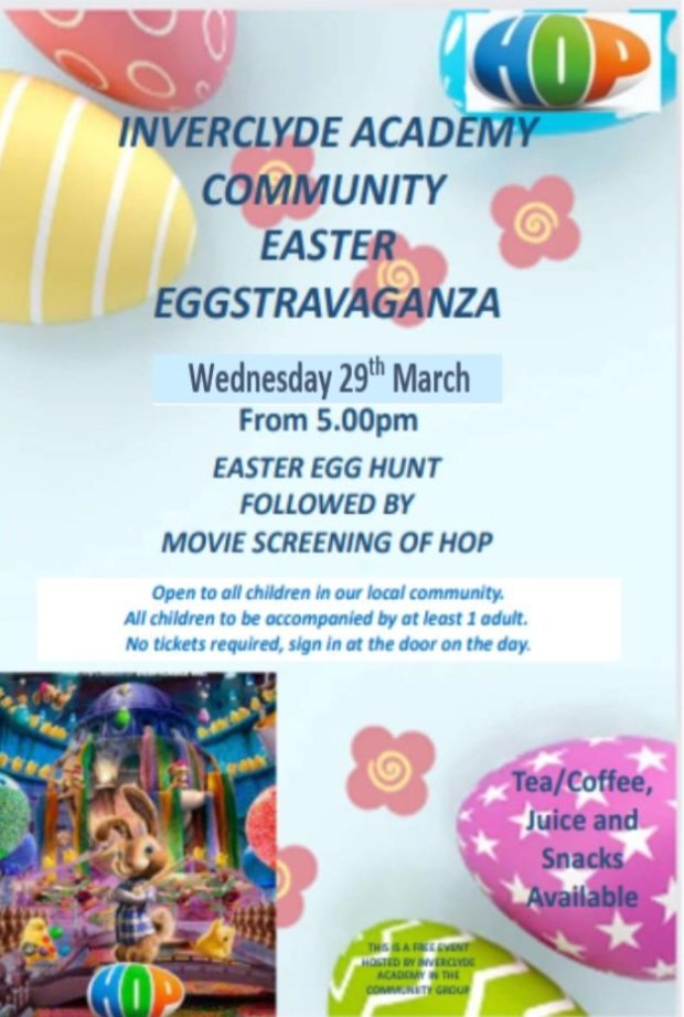 I'm so egg-cited and I just can't hide it! A reminder of our Easter Eggstravaganza at Inverclyde Academy tomorrow - let's hop to it! @invacad @invacadps @IA_PParliament @LadyAlicePS @Aileymill @WhinhillPS @InverkipPrimary @WemyssBaySchool @KingsOakSchool