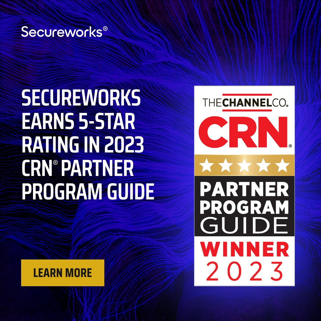 andersongj's tweet photo. Secureworks was awarded a 5-Star rating in the 2023 @CRN Partner Program Guide! ⭐️⭐️⭐️⭐️⭐️ 
 
🎊 We’re honored to be recognized for going above and beyond in our commitment to nurturing strong, profitable, and successful channel partnerships. https://t.co/xo5tlz5N3e https://t.co/9Z1qAFPef4