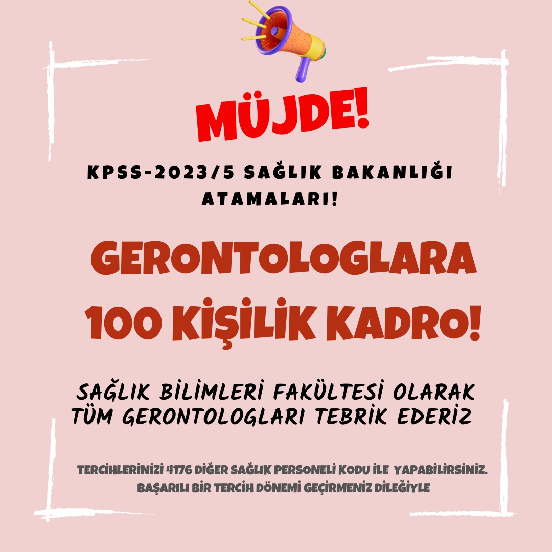 Fakültemiz Gerontoloji Bölümü mezunları için kadro ilanı! Kutlarız.