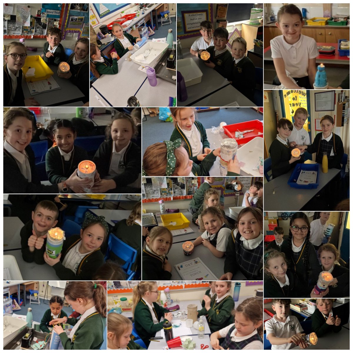 Light 
Class 3 have been constructing a series of electrical circuits using switches and common conductors to identify whether the bulb will light up. They then used this knowledge to design and create their own torches using household recycling.