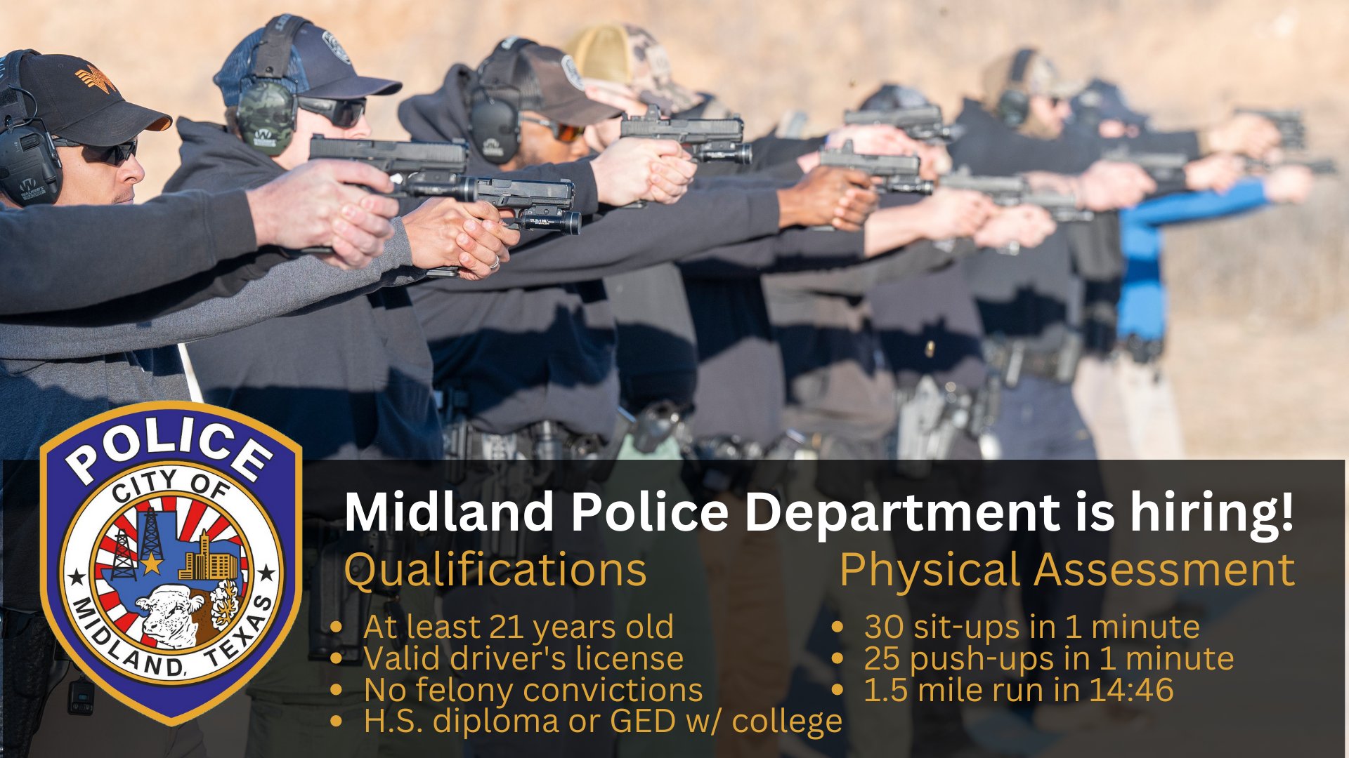 Midland Police Department on Twitter: "The Midland Police Department next  testing for the academy will be held on April 22nd. Testing includes a  physical fitness assessment &amp; a written exam. Starting salary