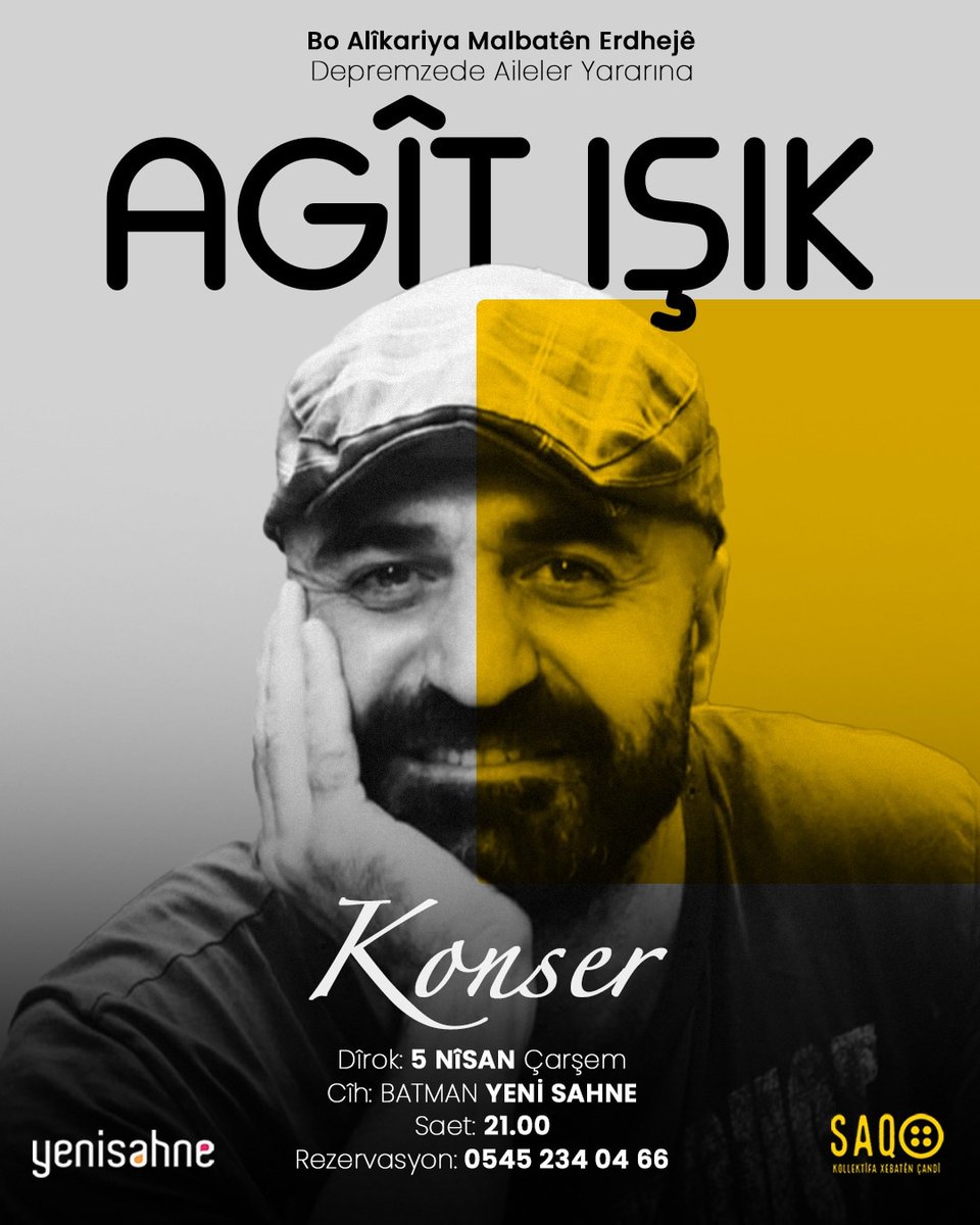 Piştî demeke dirêj li <a href="/batmanyenisahne/">yenisahne</a> konsera Agît Işik (<a href="/aagitisik/">AGÎT IŞIK</a>) heye. Jê nemînin.