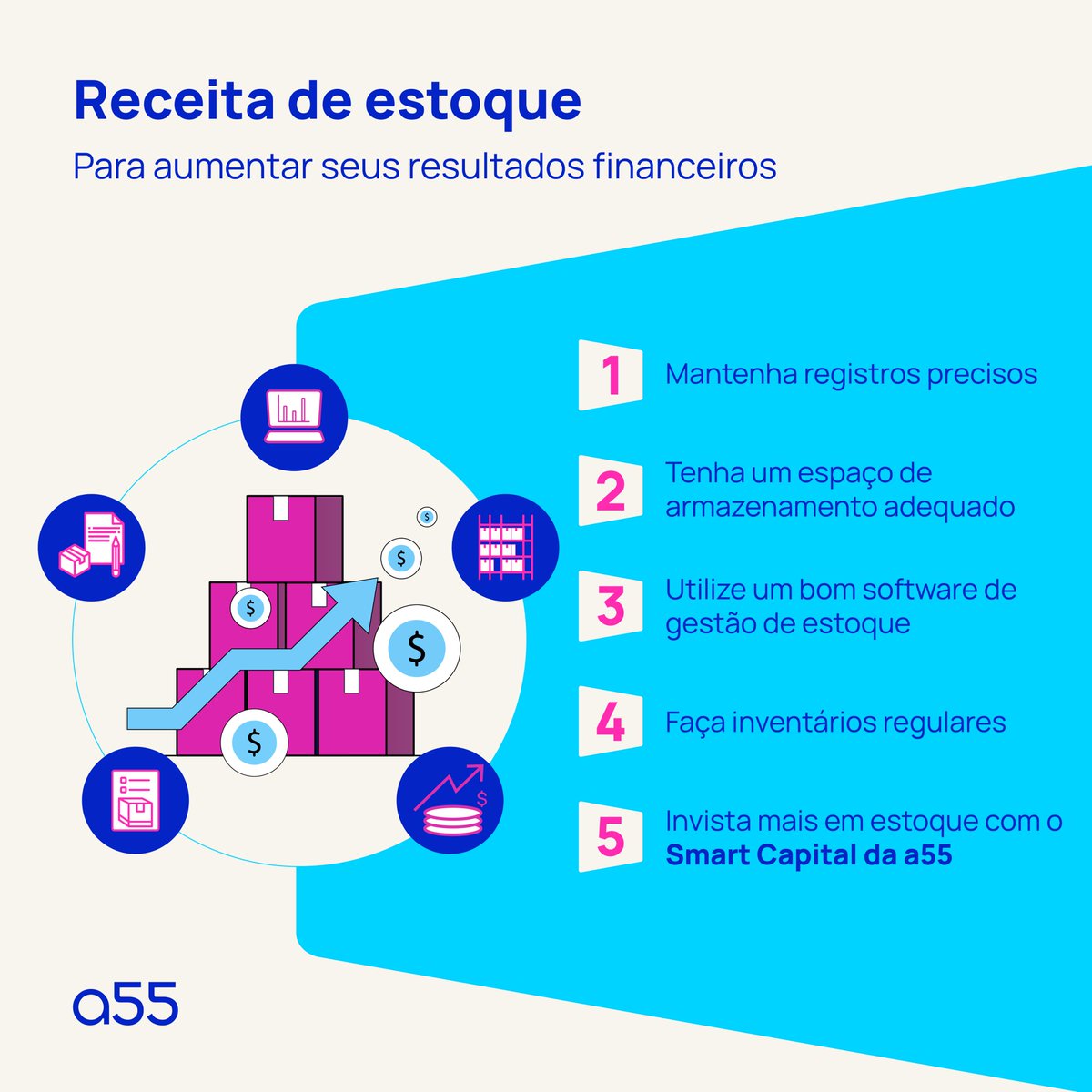 Temos a solução perfeita para a sua falta de estoque: Smart Capital. 🌱

Com o Smart Capital da a55 você consegue comprar seus produtos campeões de venda sem comprometer seu caixa atual. Incrível, né? 🤑

Prepare-se para crescer como nunca! 🚀✨ Acesse: a55.tech/smart-capital/…