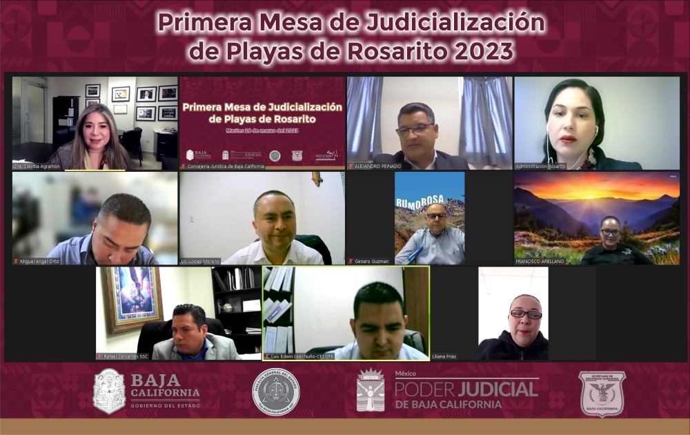 Convocados por Consejería Jurídica de Baja California a través de ésta Dirección de los Asuntos de Justicia, celebramos la Primera Mesa de Judicialización del municipio de Playas de Rosarito del 2023 con la participación de los representantes de las instituciones operadoras.