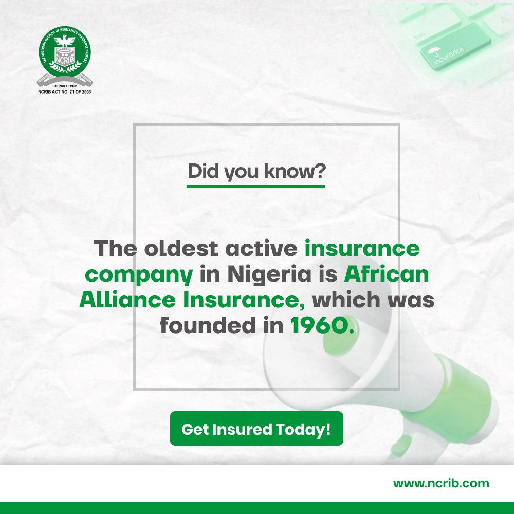 Did you know that African Alliance Insurance is the oldest insurance company in Nigeria. It was founded in 1960. #insuranceinnigeria #insurance #nigeria #nigeriainsurance #nigeriandigitalmarketer #globalbrand