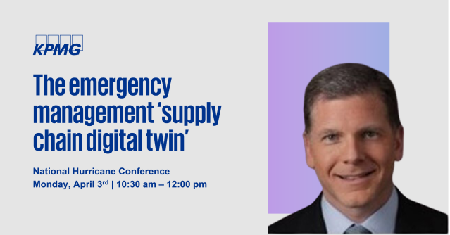 llstarklang's tweet photo. Join KPMG's Chris Gottlieb and state emergency management leaders at the National Hurricane Conference for a workshop on digital twin tech and how the innovation can help reduce risk, improve resiliency, and enhance emergency preparedness and response. https://t.co/D2rHBdoreM https://t.co/w6Tpr38Zbr