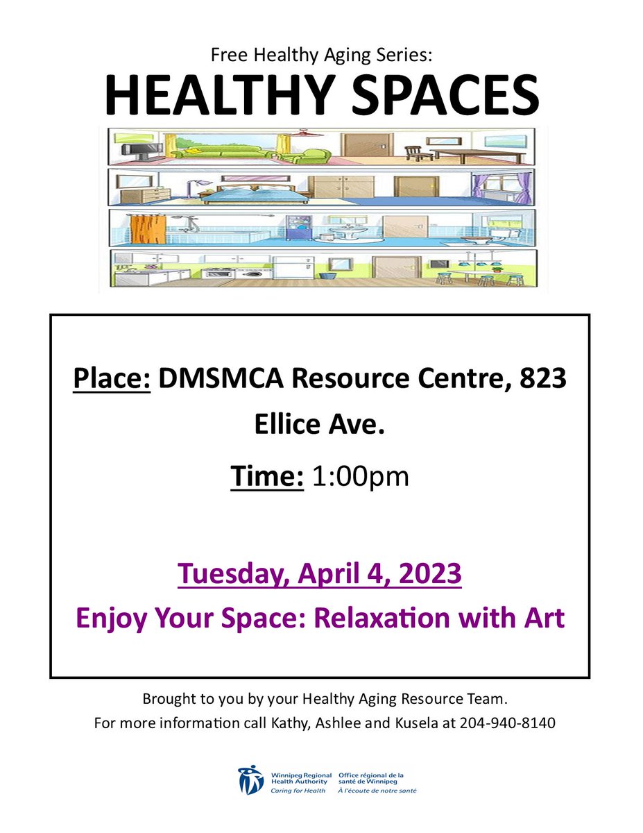 Join us on Tuesday, April 4 at 1 pm for the final presentation in the Healthy Spaces Series, presented by the Healthy Aging Resource Team. The topic is "Enjoy Your Space: Relaxation with Art." This presentation is open to everyone age 55+ and will be held at DMSMCA.