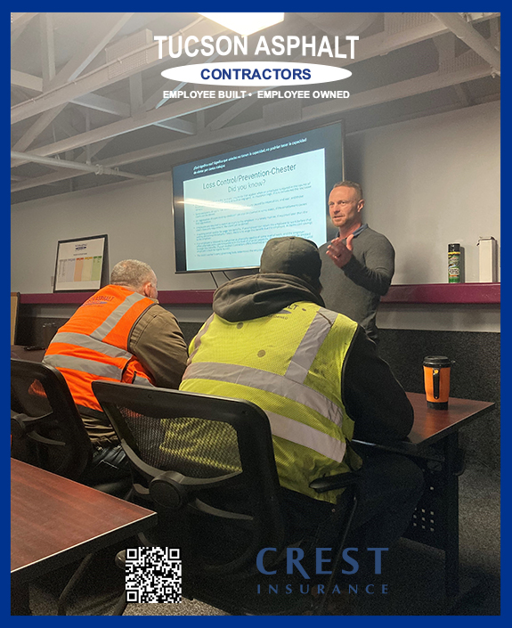 TucsonAsphalt's tweet photo. We thank Jason Prosser and Chester Henderson (Risk Manager) of  @CrestInsurance  Group for coming to our Safety meeting this morning and speaking to our Team.

#employeebuilt #employeeowned https://t.co/j9yYesTeSH