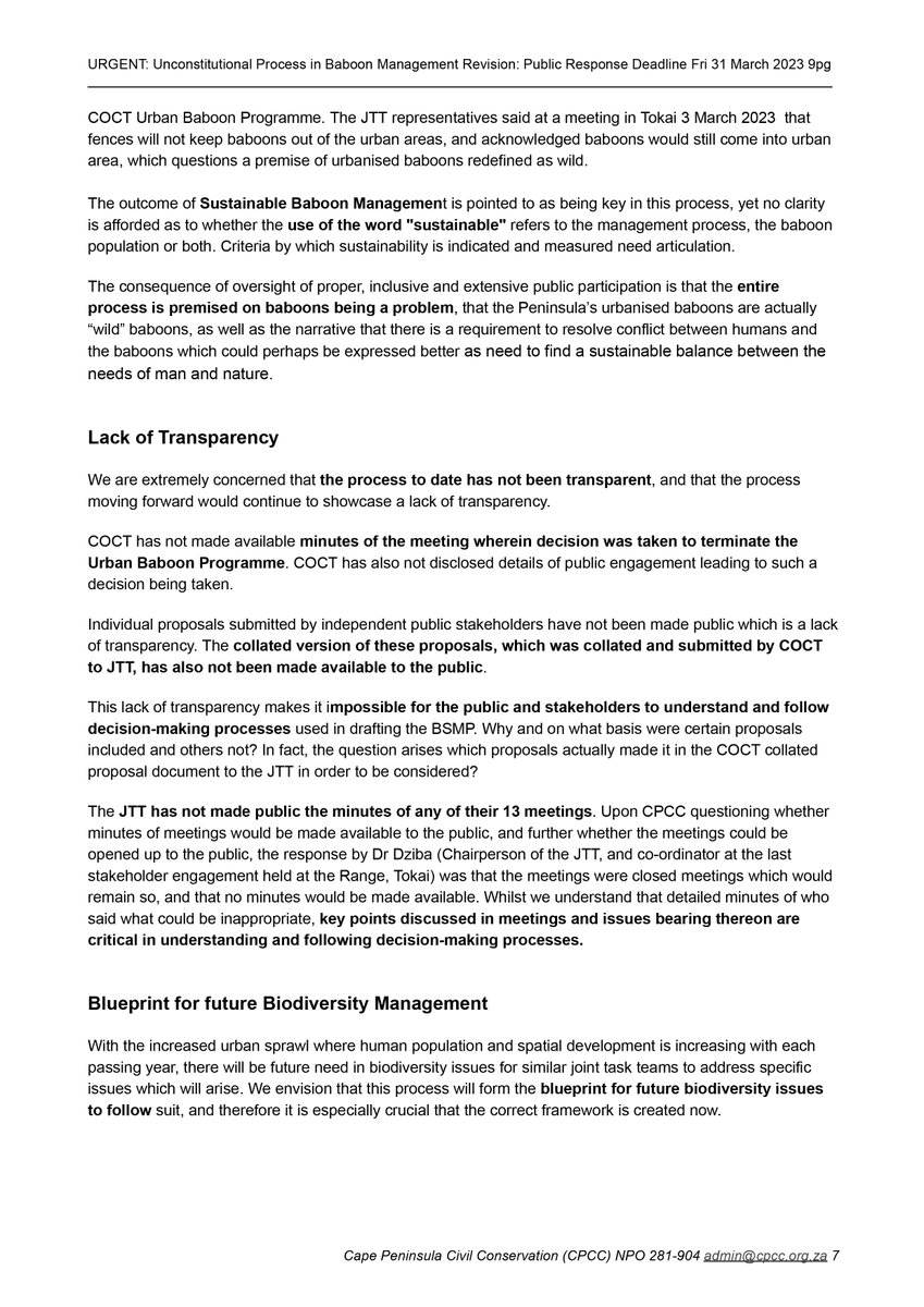 cpcc_za's tweet photo. CONTINUES: IMPORTANT PRESS STATEMENT: concerns beyond baboon management, very serious question
-to what extent will we citizens hold government accountable to law? 
@cpcc_za press &amp; public please raise with @BarbaraCreecy_ + @geordinhl
#unconstitutional
https://t.co/8S8FngbVq5 https://t.co/3c7rMJwMZO