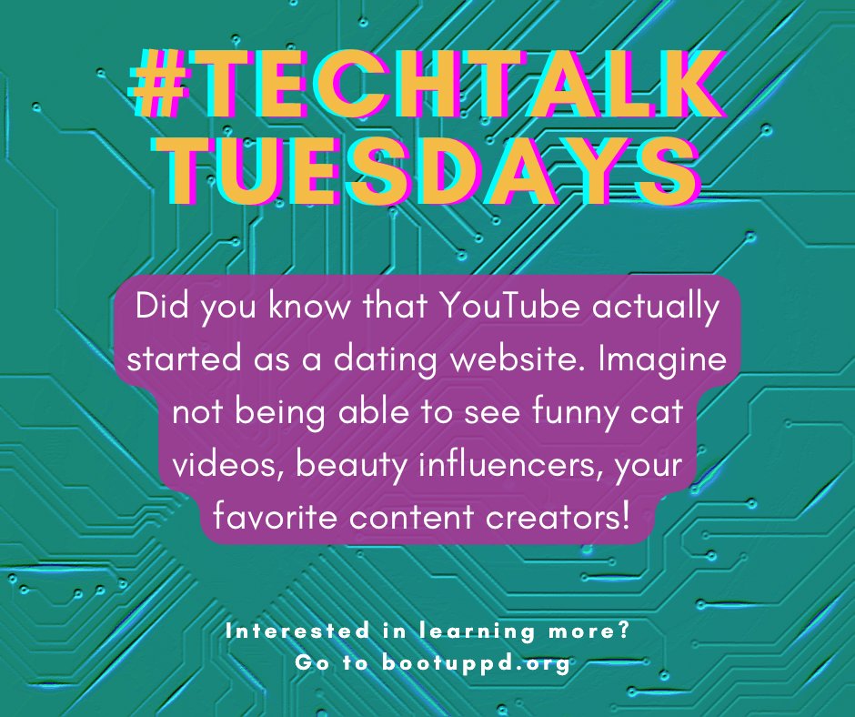 BootUpPD's tweet photo. We’re back with #TechTalkTuesdays! Did you miss it? Thank goodness YouTube took a different route! Check in every Tuesday to learn a new tech fact! #BootUpPD #CSFacts #ComputerScience #YouTube https://t.co/UiCgWMh5Hc