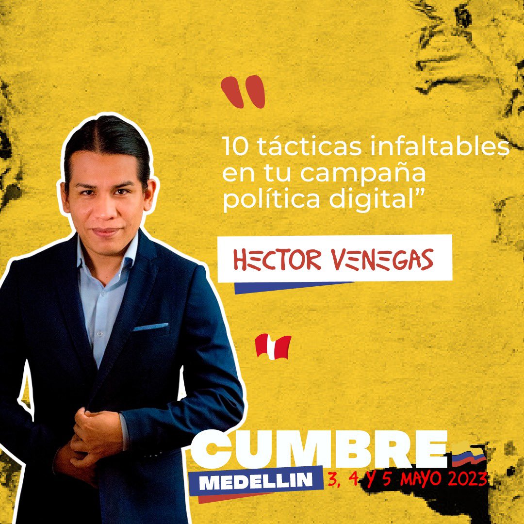 Politólogos Digitales en la #CumbreMedellín. 🇨🇴

🌐 "10 tácticas infaltables en tu campaña política digital"

Es la presentación de @hvenegasdiaz, CEO de #PolitólogosDigitales, en la <a href="/CumbreCP/">CumbreCP</a>. 😉

📌 Más información, envíanos un DM.

🗓️ 3, 4 y 5 de mayo
📍 Hotel Intercontinental