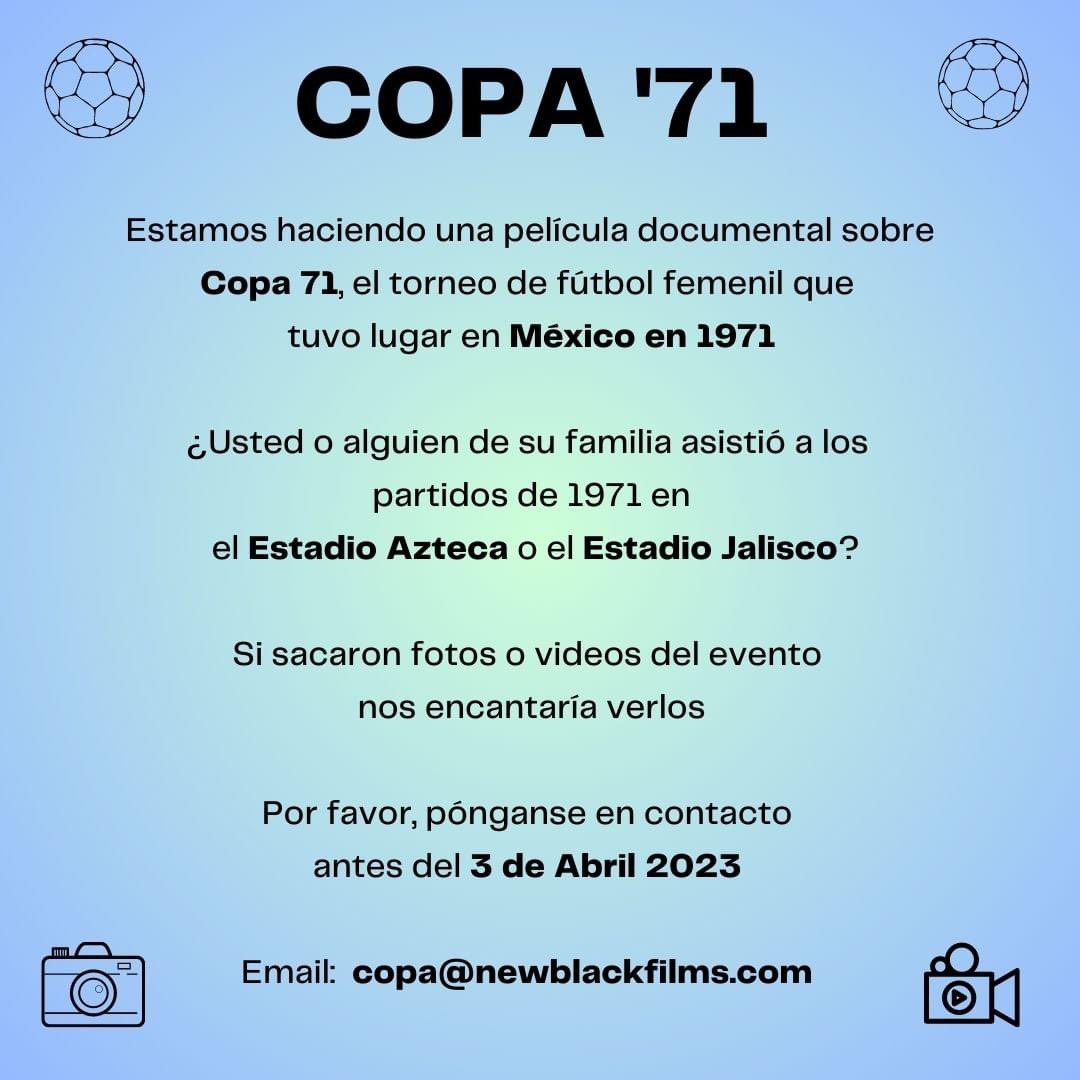 Banda futbolera!! 

Necesitamos ayuda…. 

Estamos haciendo un documental sobre COPA71. 

Si alguien sabe o tiene materiales de esos partidos contáctenos por email. 

Gracias a todos!