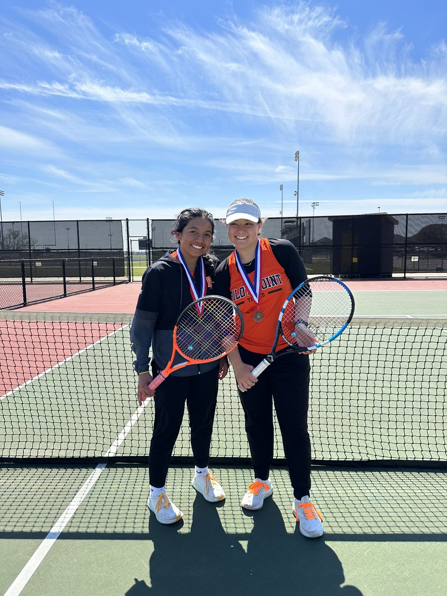 PPHSTennis's tweet photo. These young ladies played some GREAT tennis in day 2 of the district tournament ! It wasn’t quite the outcome we wanted, but we still came home with some bling ! They fought every step of the way and never gave up. Lizzy and Sydney, we are so proud of you !🧡 https://t.co/m8N3rOp5FY