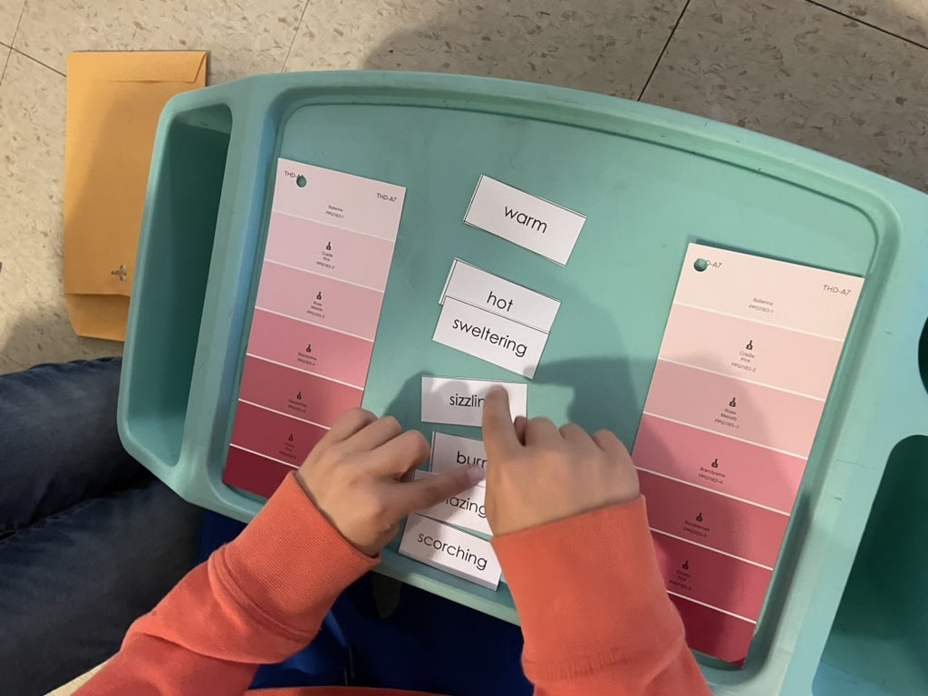 Ms_JonesBES's tweet photo. Using paint strips to introduce shades of meaning and provide engaging partner work. Students said 10/10 would do again!! 🌈🌈 https://t.co/3KXFpChC5M