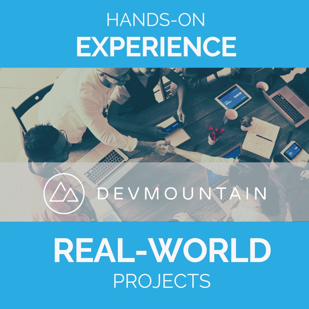 Devmtn's tweet image. Don't let lack of experience hold you back from pursuing a career in tech. #LearnToCode with Devmountain's immersive bootcamps like web development, Python, & iOS app development. You'll have the chance to work on real-world projects and build a strong portfolio. #CodingBootcamps
