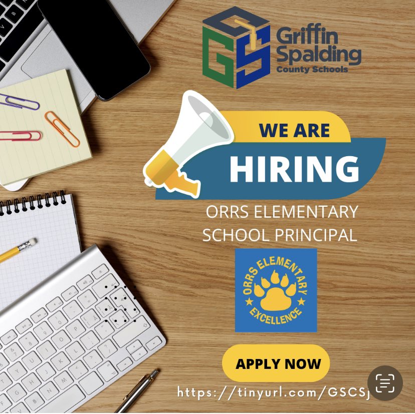 #GSCS is hiring a Principal for Orrs Elementary School for the 2023-2024 school year. If you are interested in joining a team of passionate, forward-thinking educators, apply here: tinyurl.com/GSCSJOBS #hiring #DistinctiveBrand #GreatSchools #GriffinSpalding #schoolleaders