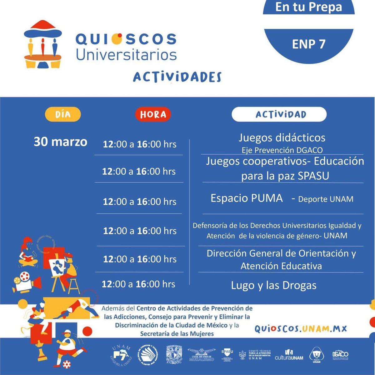 Comunidad_UNAM's tweet photo. ¡Atención, #Pumas de #ENP7 ! ¡#QuioscosUniversitarios llegan a su plantel!💛💙
¡Intégrense, disfruten y compartan su tiempo de esparcimiento en #ComunidadUNAM!
#UNAMComunidadSaludable #CiudadaníaUniversitaria https://t.co/yYBuiOKSCT