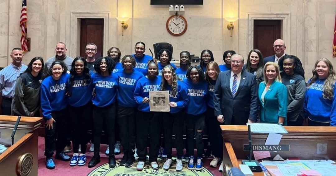 ConwayAthletics's tweet photo. Conway Lady Cat Basketball team enjoyed their visit to the State Capitol.  We were able to work with Senator Mark Johnson’s office and have our Lady Cat basketball team honored on the Senate Floor.  We are very proud of these coaches and student athletes for their accomplishments https://t.co/P4a5coA7WH