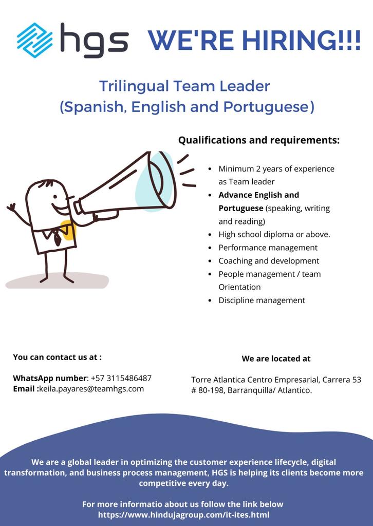 Keyth0408's tweet photo. we are looking for leaders in the BPO industry with excellent knowledge in English, Spanish and Portuguese. https://t.co/prjBQlX0ex