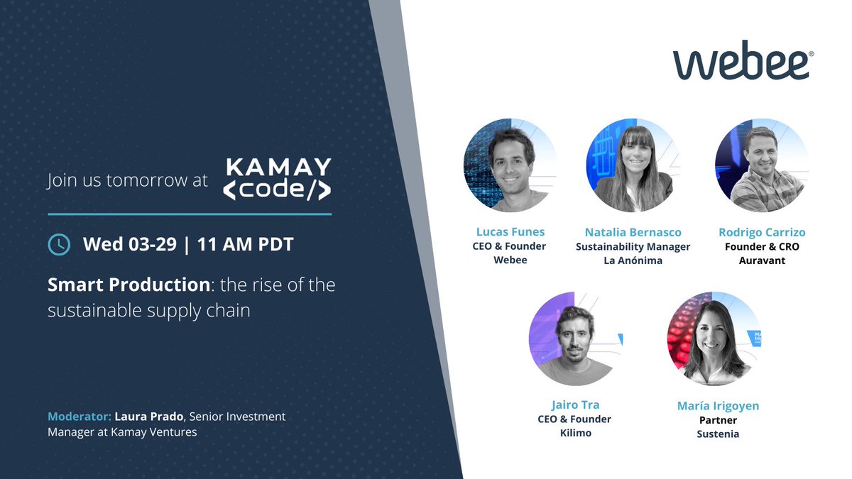 Join our CEO and Founder Lucas Funes at #KamayCode for a panel on Smart Production: The rise of the sustainable supply chain.

Tomorrow, 11 AM PDT | 3PM Argentina Time.

#Industry40 #Sustainability #SupplyChain #Digitization #Manufacturing #Innovation #DigitalTransformation