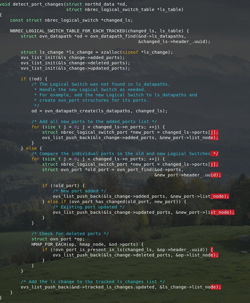 zhouhanok's tweet photo. Experimenting with ChatGPT for OVN northd's incremental processing. Just shared new data struct changes &amp; requirements, and it generated a relevant function within the 10k+ lines C file context. See the code generated 100% by it! #OVN #ChatGPT https://t.co/sB4Uq8WBeI