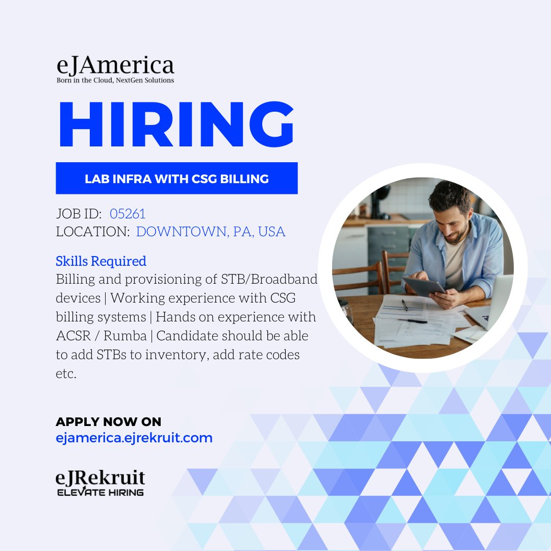 ejangar's tweet image. Apply Now - ow.ly/x8Gt50NuizF

Lab Infra meets CSG billing – a perfect match! We&apos;re on the hunt for a talented professional to join our team and bring their expertise to the table.

#labinfrastructure #csgbilling #jobopening #nowhiring #labmanagement #jobopening #hiringnow