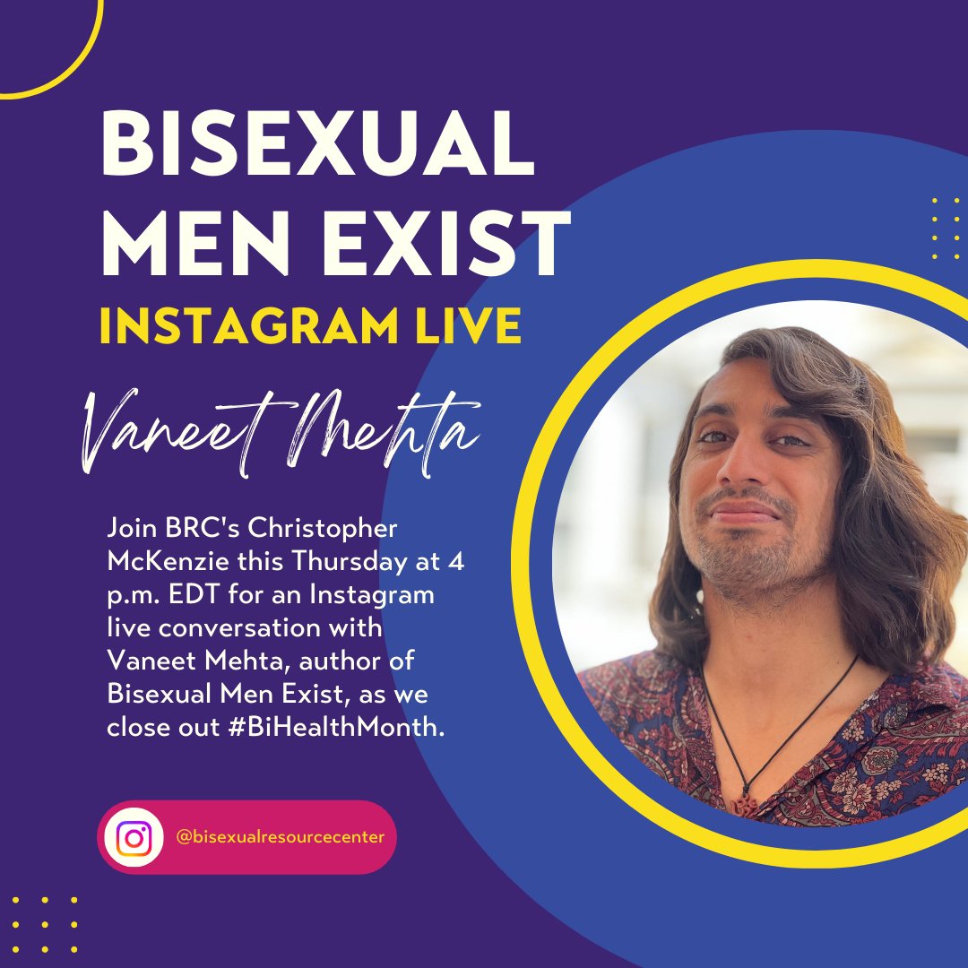 Bisexual Resource Center (@brc_central) on Twitter photo Come join us this Thursday at 4 p.m. EDT on Instagram!
BRC's Christopher McKenzie will be live with Vaneet Mehta (<a href="/nintendomad888/">Vaneet nintendomad888.bsky.social</a>) to talk about his new book "Bisexual Men Exist: A Handbook for Bisexual, Pansexual and M-Spec Men."
Check out the book: barnesandnoble.com/w/bisexual-menโฆ Come join us this Thursday at 4 p.m. EDT on Instagram!
BRC's Christopher McKenzie will be live with Vaneet Mehta (<a href="/nintendomad888/">Vaneet nintendomad888.bsky.social</a>) to talk about his new book "Bisexual Men Exist: A Handbook for Bisexual, Pansexual and M-Spec Men."
Check out the book: barnesandnoble.com/w/bisexual-menโฆ