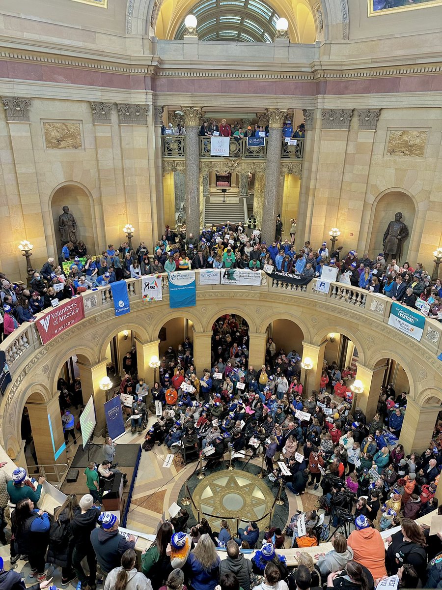 The rotunda was overflowing for Disability Services Day in the Hill! TY advocates and support staff for your stories, wisdom, vision for a truly accessible & thriving MN. Starting with investing in disability services and the people who support them. #InvestInUs…