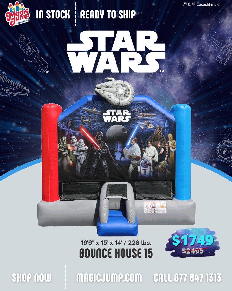 MagicJump's tweet photo. The Magic of the Star Wars Universe in a Bounce House!
We're the trusted home of licensed inflatables.
#bouncehouse #inflatables #magicjump #weloveinflatables #magic #starwars #starwarsuniverse #outerspace #astronomy https://t.co/KnTS2kyXWf