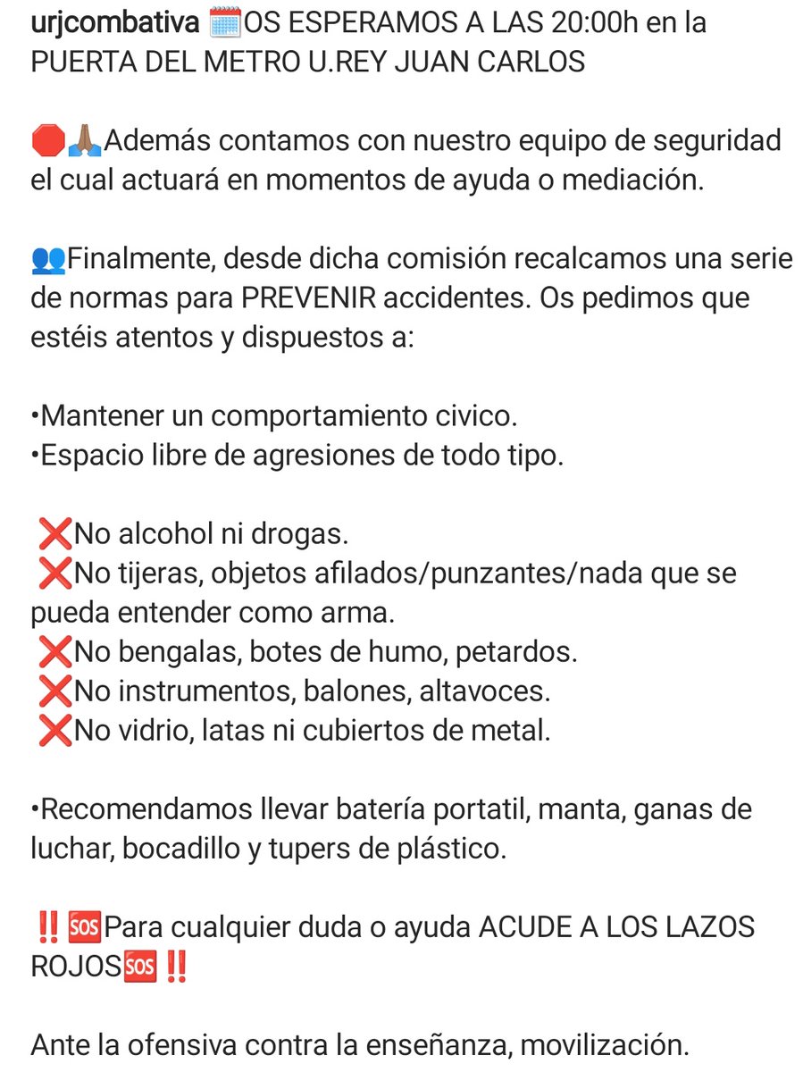 🗓OS ESPERAMOS A LAS 20:00h en la PUERTA DEL METRO U.REY JUAN CARLOS
#urjcobarde
