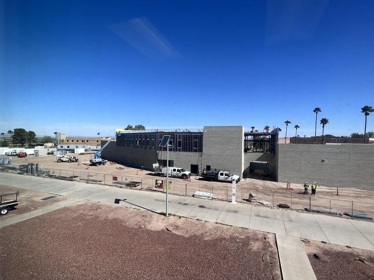 abrooke85's tweet photo. @ArizonaWestern student art sale today and Matador Activity Center coming along and DeAnza Residence Hall taking shape- no shortage of creativity here! 
#transformlives #studentsfirst https://t.co/fXuCxxoCYd