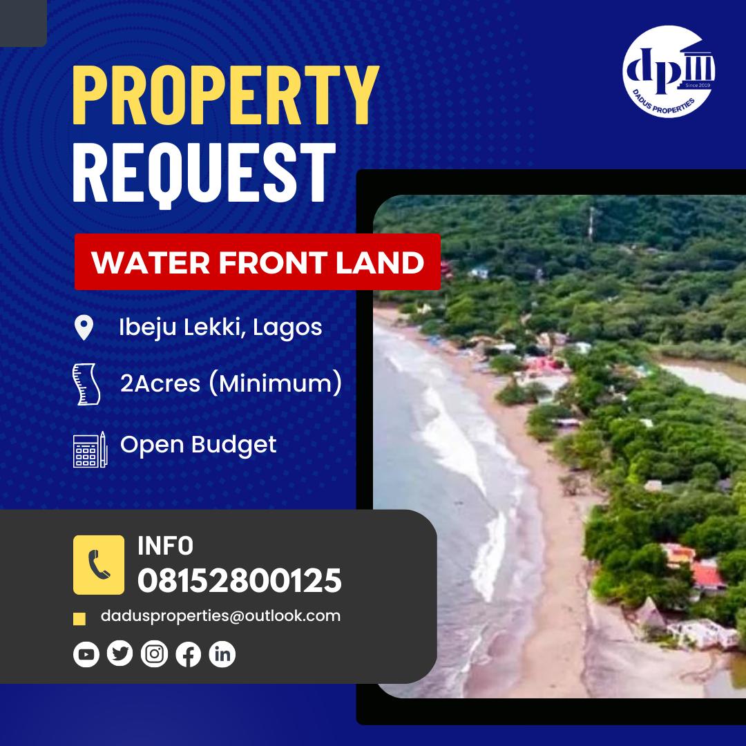 DadusProperties's tweet photo. PROPERTY REQUEST

A client is desirous of buying water front land at Ibeju Lekki, Lagos.

Size: 2Acre Minimum

Price: Open

More info, call 08152800125

#landrequest #propertyrequest #waterfrontland #acresofland #openbudget #ibejulekki #lekki #sangotedo #resort #landuse https://t.co/TNLMyqqMNi