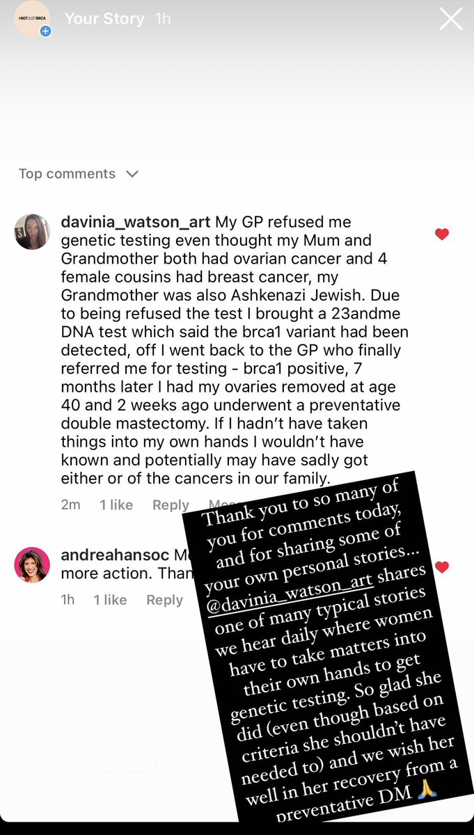 This is unfortunately a typical message or comment we get daily…so many women are being pushed out to private #genomic testing. We really hope see change in the equity and criteria of #genetictesting going forward. #breastcancer #prevention #targetedtherapy