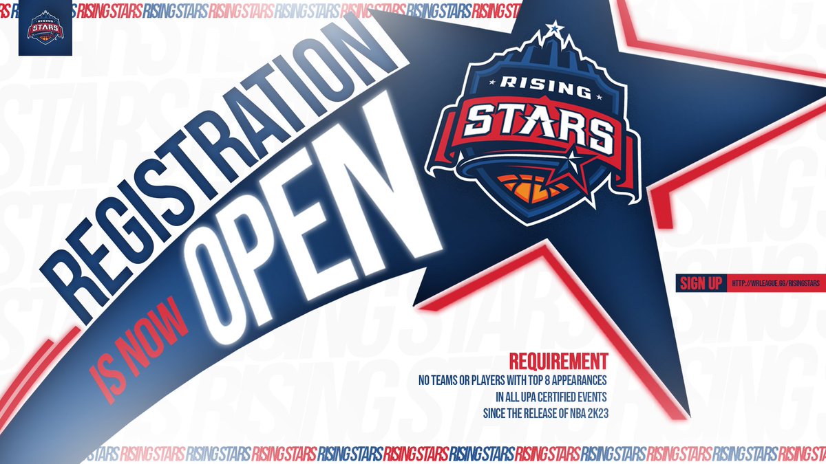 2KRisingStars's tweet photo. 🚨Registration for Season 6 of @2KRisingStars powered by @UnifiedProAm is now OPEN!🚨

💎Perks:
🏆Pre-Season Tourney
📊Stat Tracking w/ Individual Leaderboards
📷Team Media Coverage
💰Cash Prizes

Save $30 by registering by this Friday⤵️
https://t.co/1mlinS1BEn https://t.co/ZmSNbznjtc