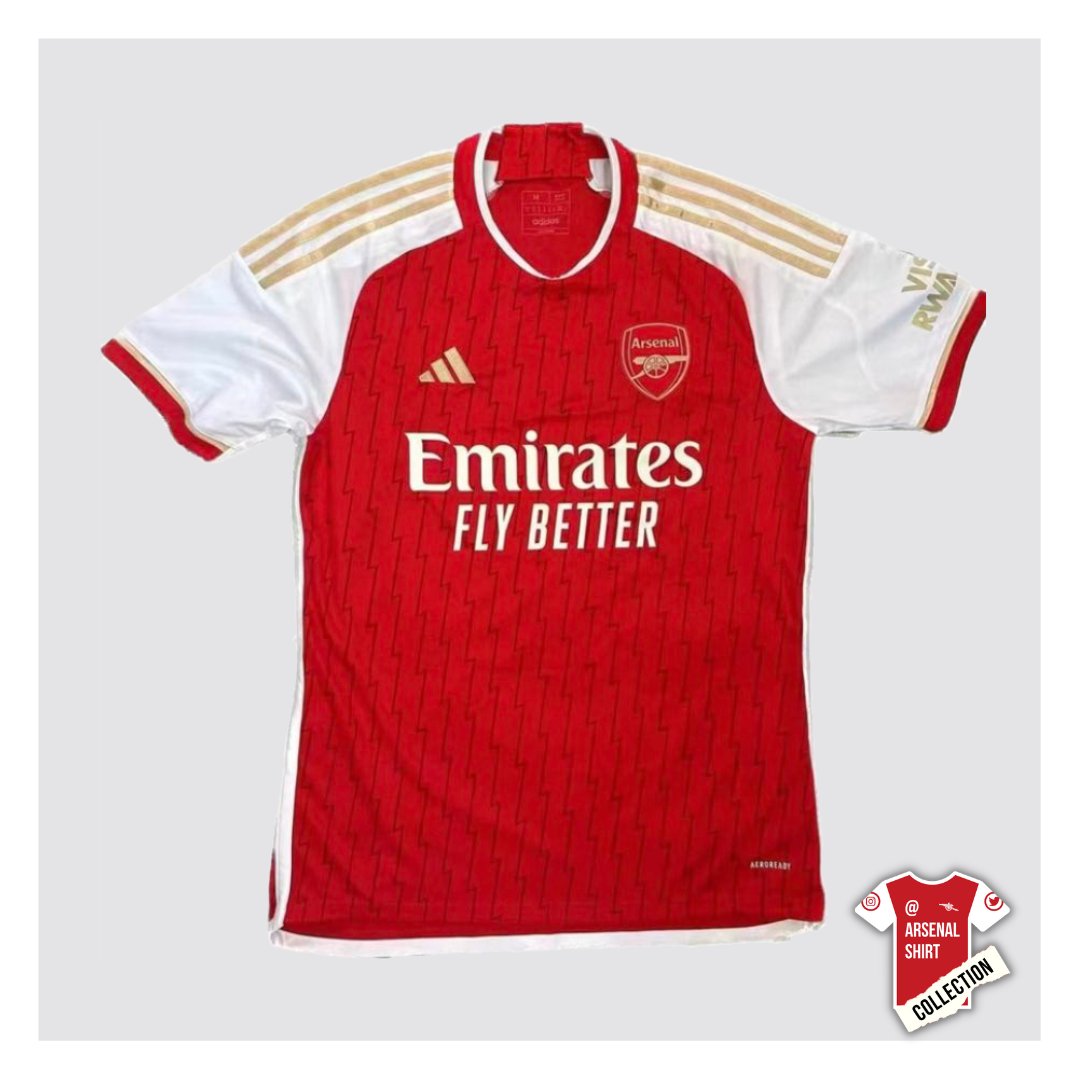 ArsenalShirt's tweet photo. So over the last few weeks we've seen lots of leaks of our potential home kit for next season. But tonight we can confirm this is the design of our new home kit for the 2023/24 season! Thank you to @iemadAFC for the images. What are your thought Gooners? ❤️or🤢?#Arsenal #AFC https://t.co/eiOlMr8vxG
