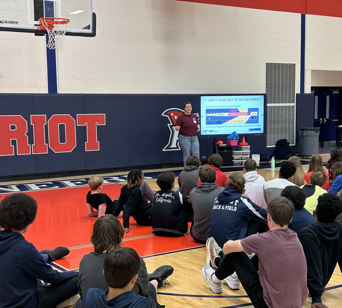 PatriotDriverEd's tweet photo. Thank you Virginia Tech Transportation Institute for coming to share the importance of Sharing the Road with Tractor Trailers with our students. Your presentation was phenomenal! #nozones #sharetheroad #followingdistance #safepassing https://t.co/Nd3zcHRnOc