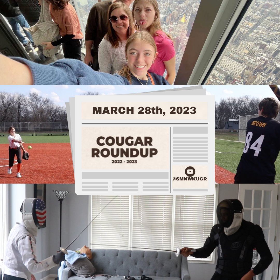 A new episode of Cougar Roundup is out now! Watch it at youtu.be/jh__Hbewba4 to hear all about fencing, softball, and spring break!!